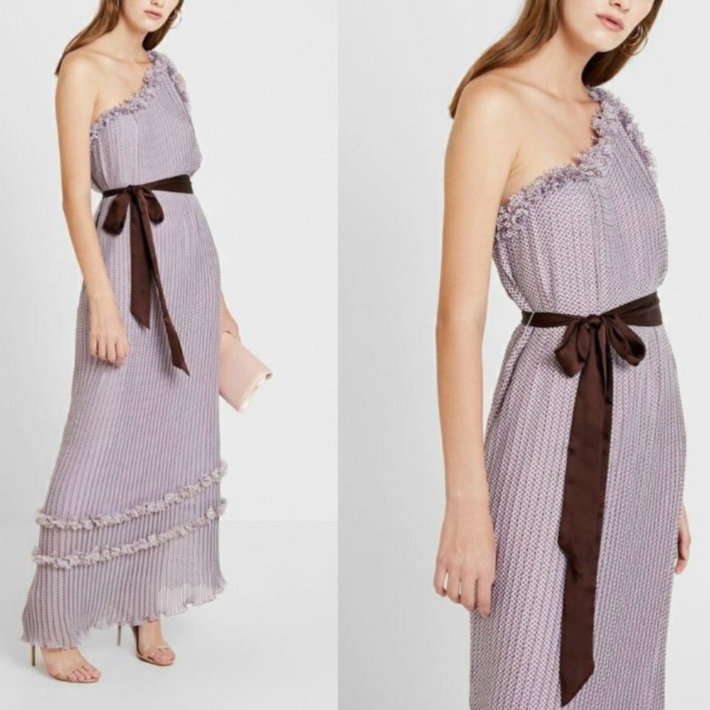 Anthropologie NWT Foxiedox One Shoulder Belted Polka Dot Pleated Maxi Dress SM